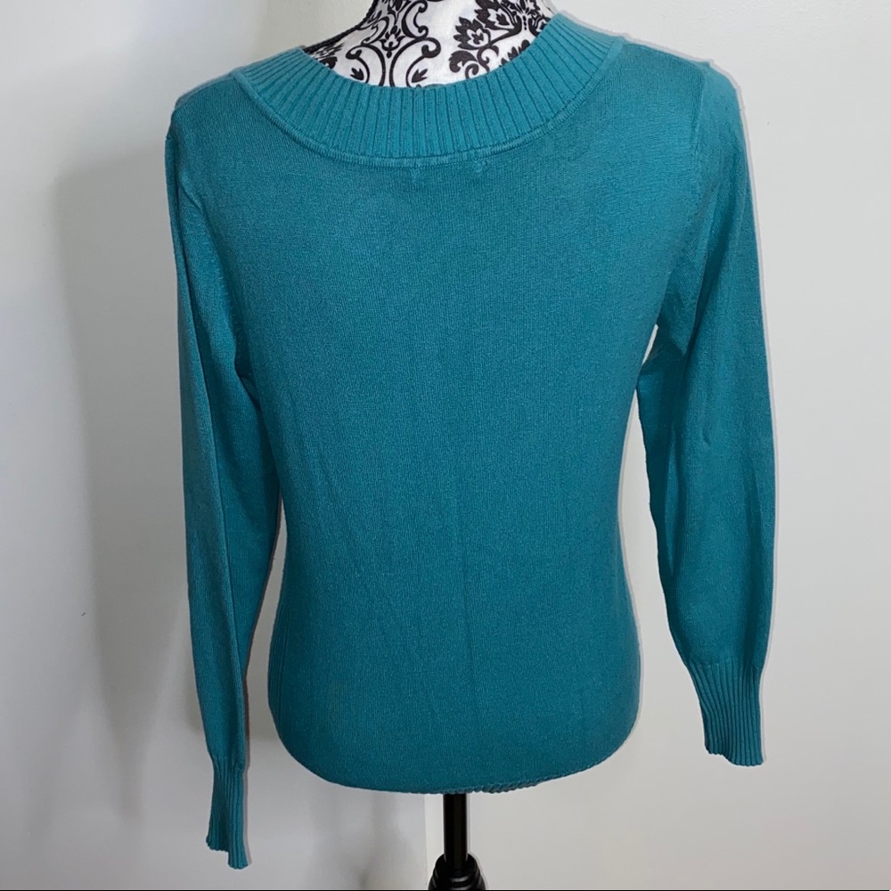 Max Rave Size Large Teal V-Neck Sweater - Picture 4 of 4